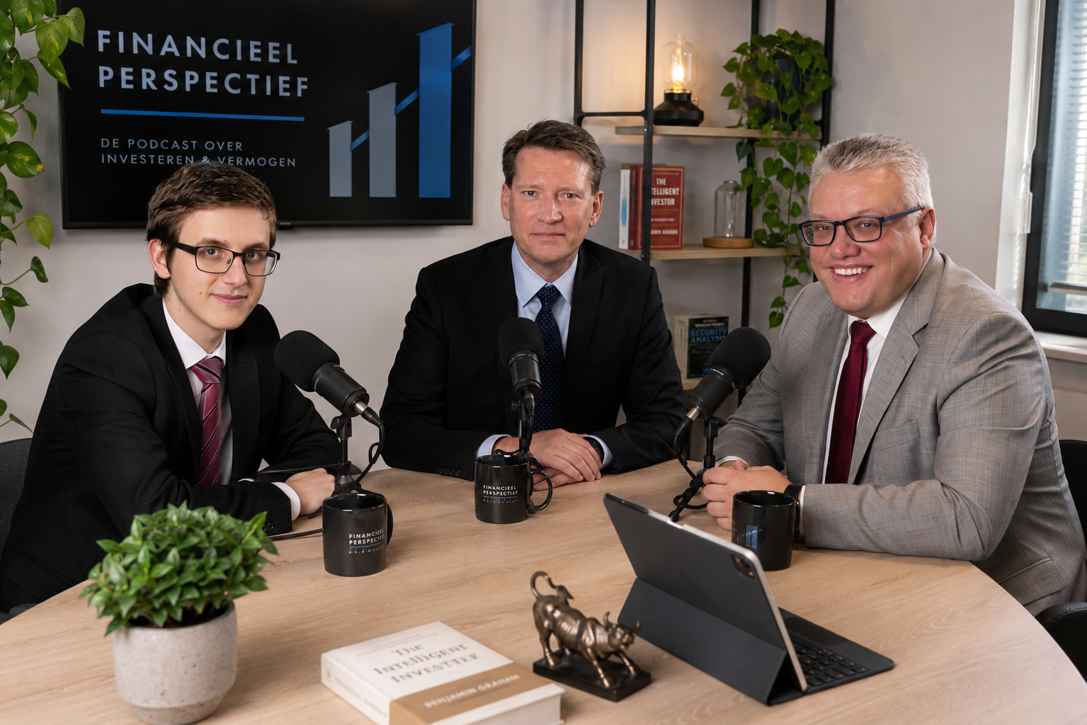 Werner, Thierry en Nils tijdens de opname van Financieel Perspectief